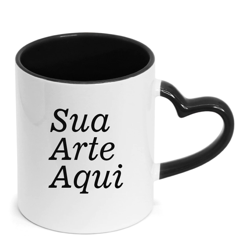 Caneca Interna e Alça Coração Preta – 325ml | Qualidade AAA (Sua Arte Aqui)