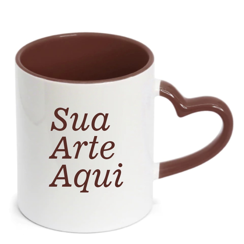 Caneca Interna e Alça Coração Marron – 325ml | Qualidade AAA (Sua Arte Aqui)